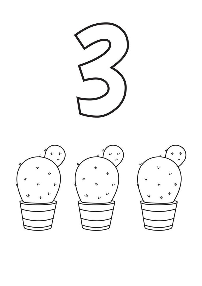 Three Cacti Preschool Education Printable Numbers Coloring Pages 3405743 Vector Art At Vecteezy