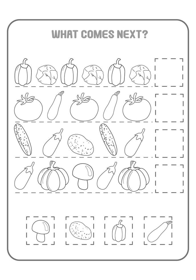 Coloring Veggies Activity Worksheets Preschool vector