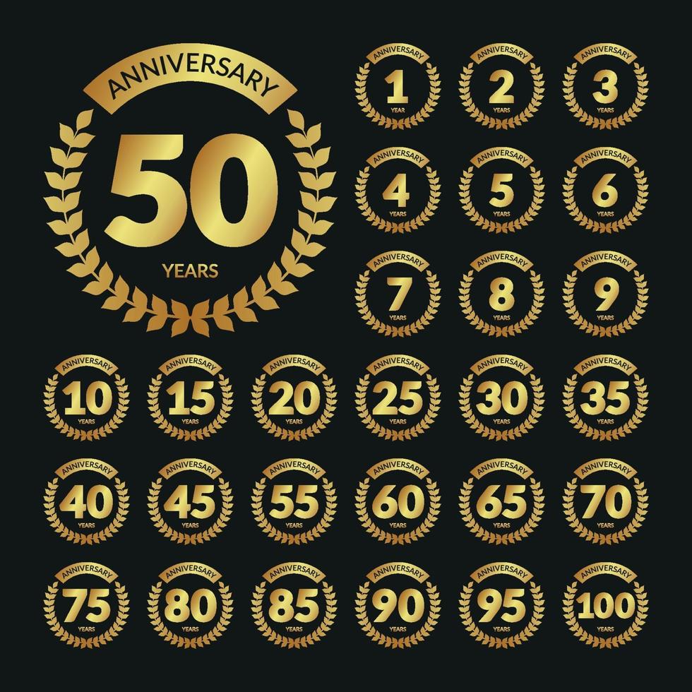 Golden Vintage Anniversary Badges Set vector