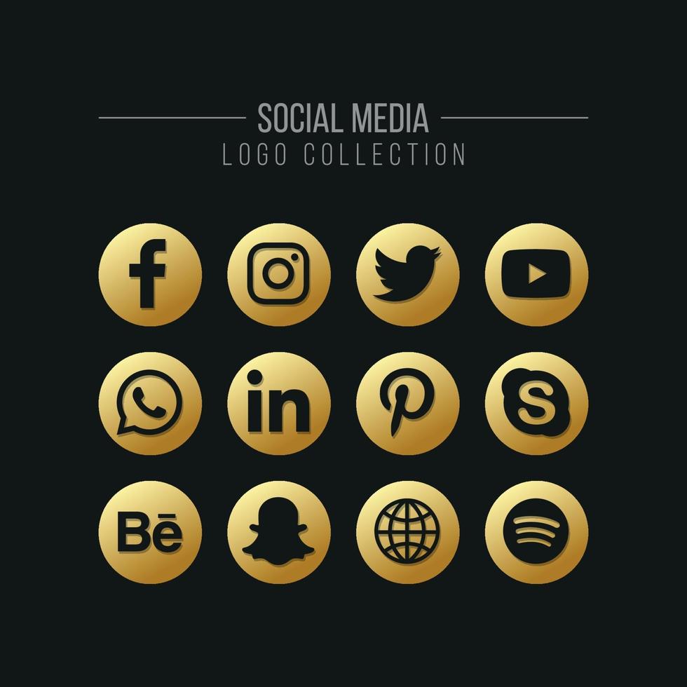 Social Media and Network Golden Logo Icon Collection vector