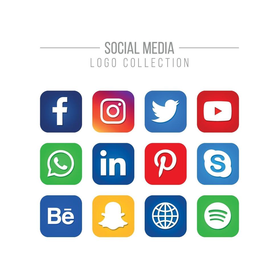 Social Media Isolated Logo Collection on White vector