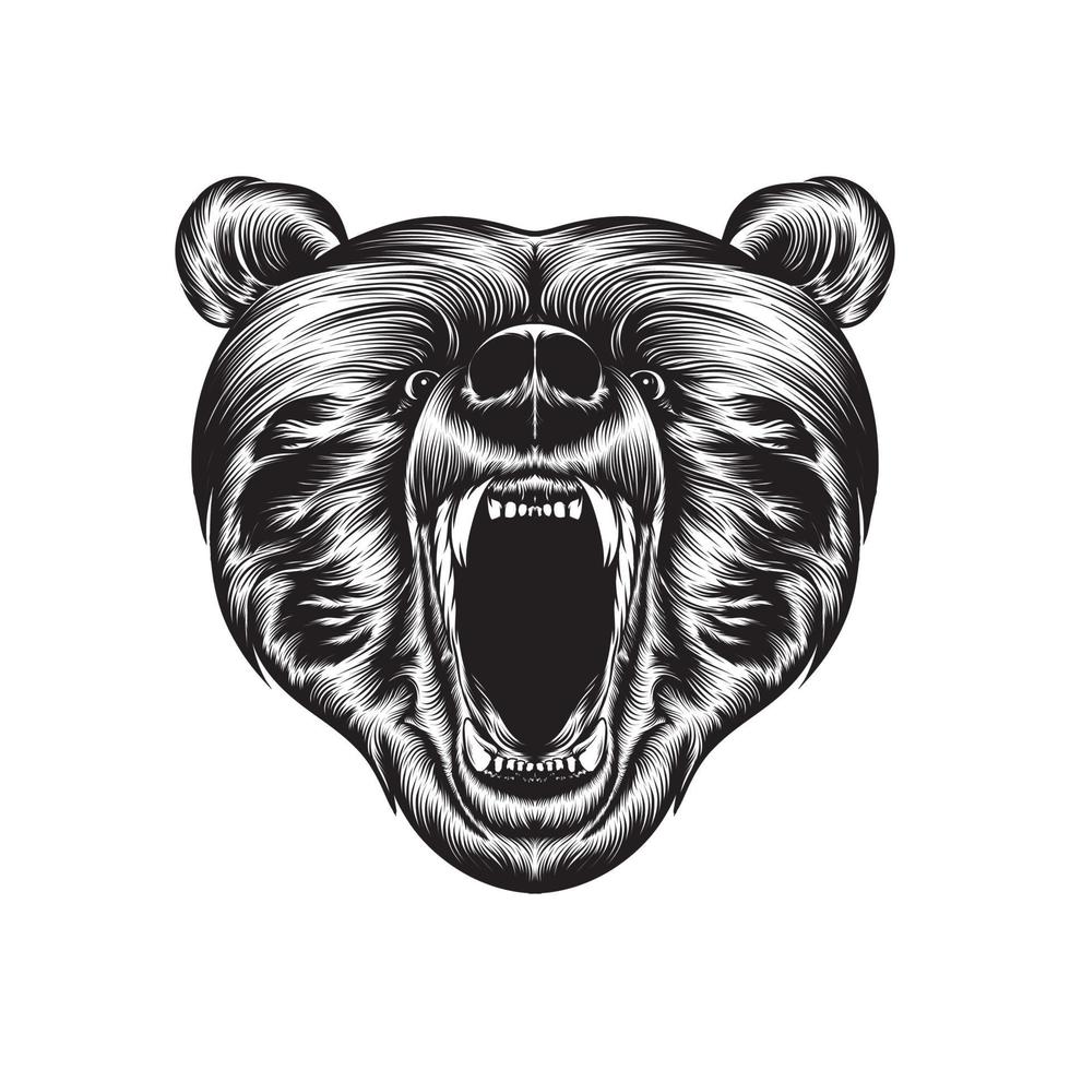black line bear head roaring trainers template outline vector