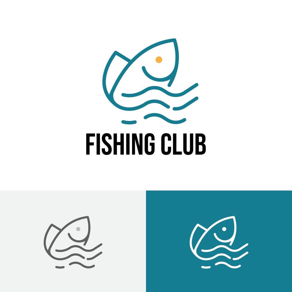 Fish Water Wave Fishing Club Monoline Logo vector