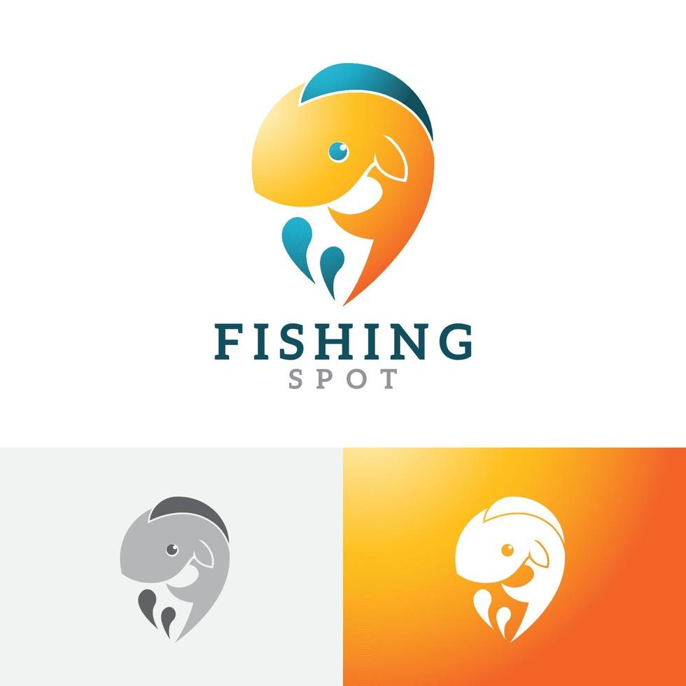 logotipo de aplicación de ubicación de lugar de pesca de peces felices vector