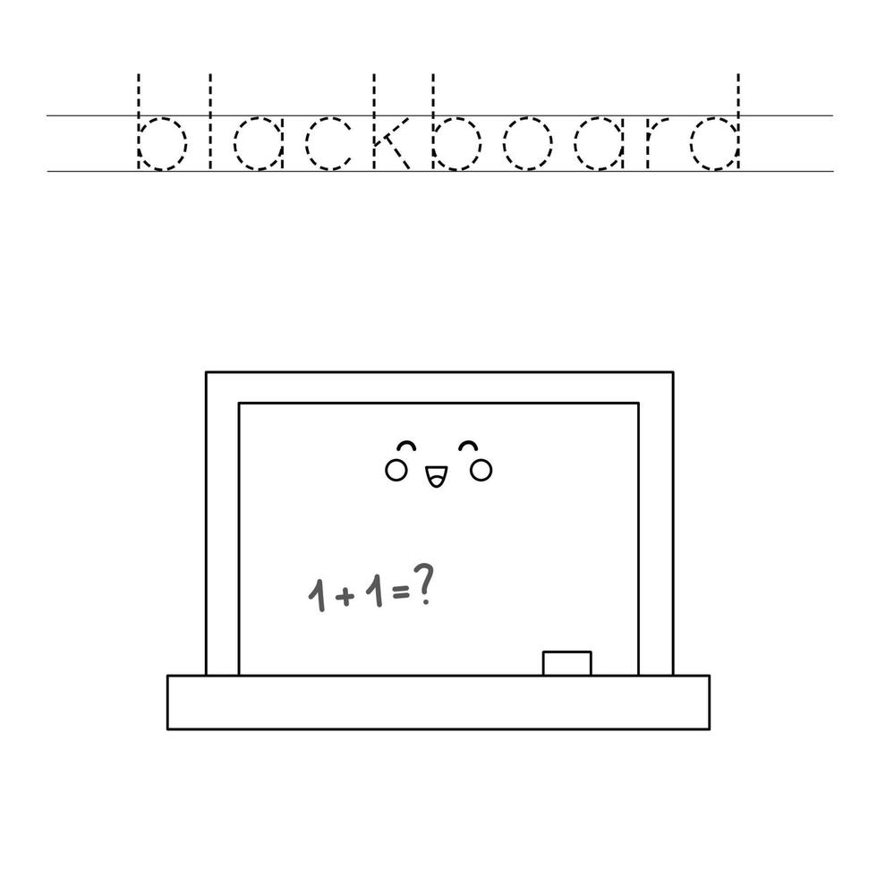 Trace word and color cute kawaii blackboard. vector