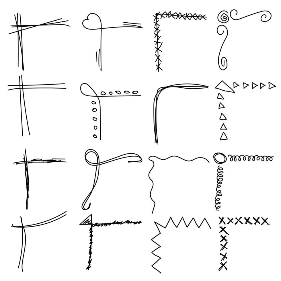 set of doodle corners for decorating notes vector