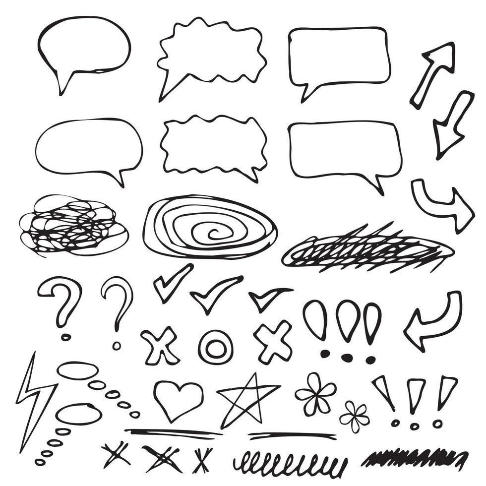Doodle set, black lines, arrows,  marks, suitable for text and notes vector