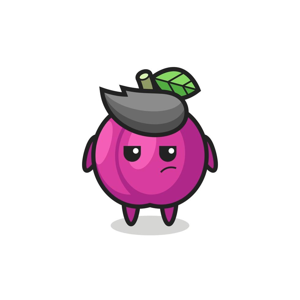 cute plum fruit character with suspicious expression vector