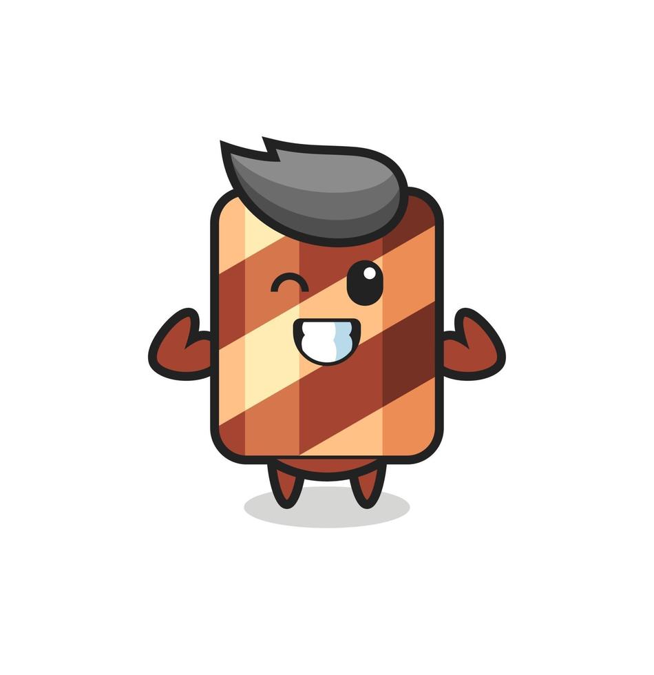 the muscular wafer roll character is posing showing his muscles vector