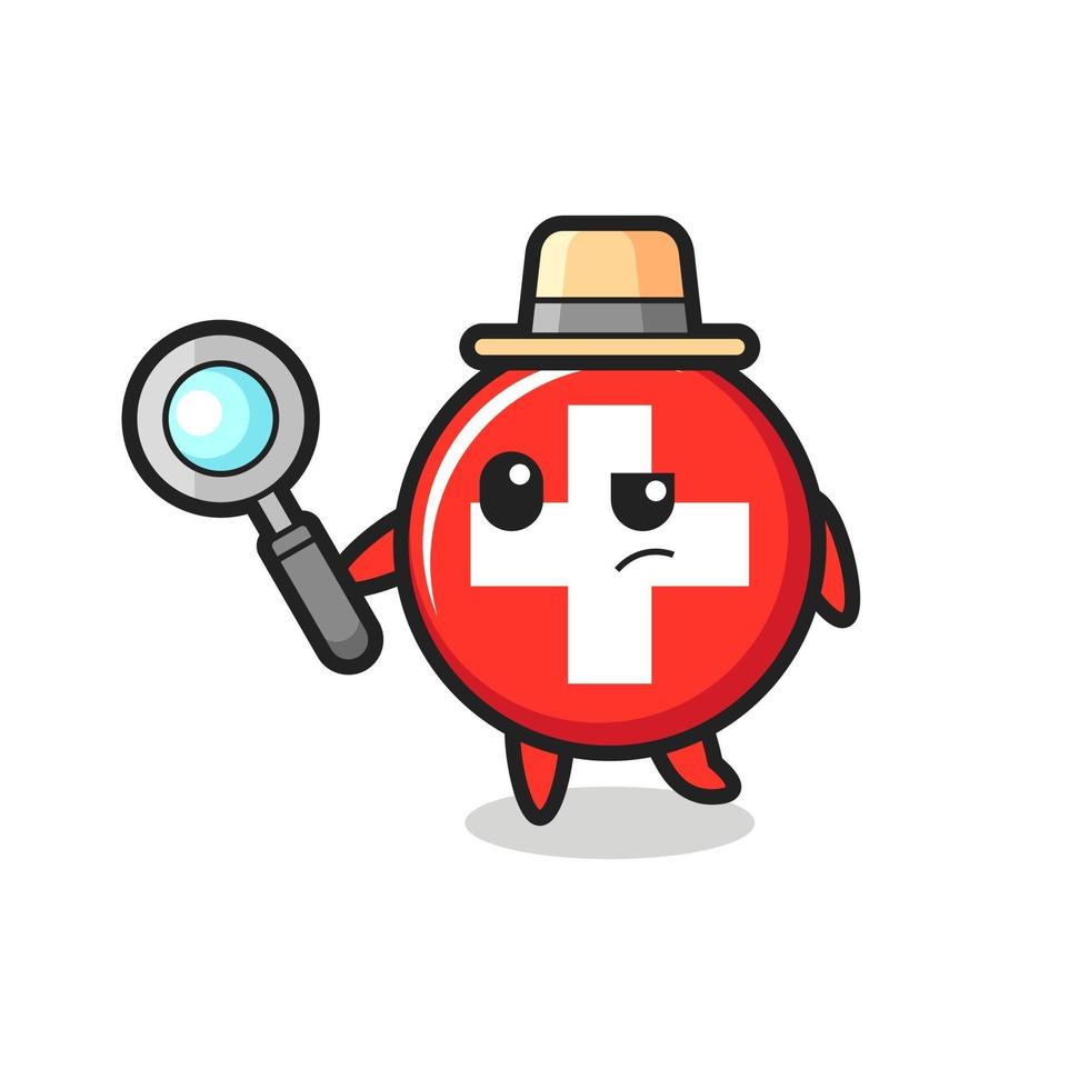 switzerland flag badge detective character is analyzing a case vector