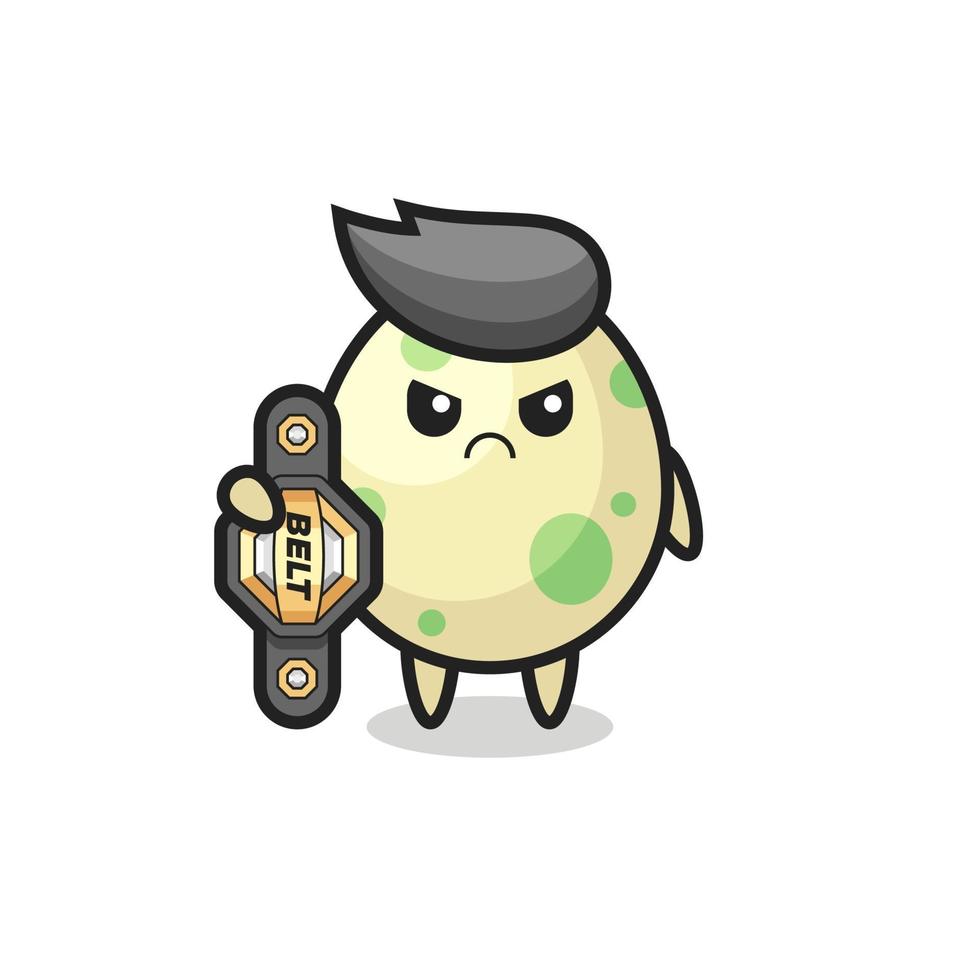 spotted egg mascot character as a MMA fighter with the champion belt vector