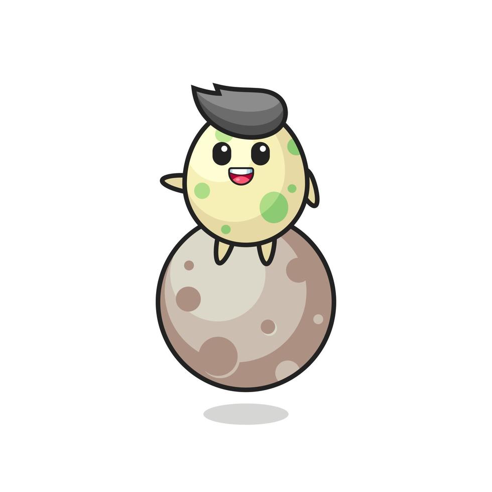 illustration of spotted egg cartoon sitting on the moon vector