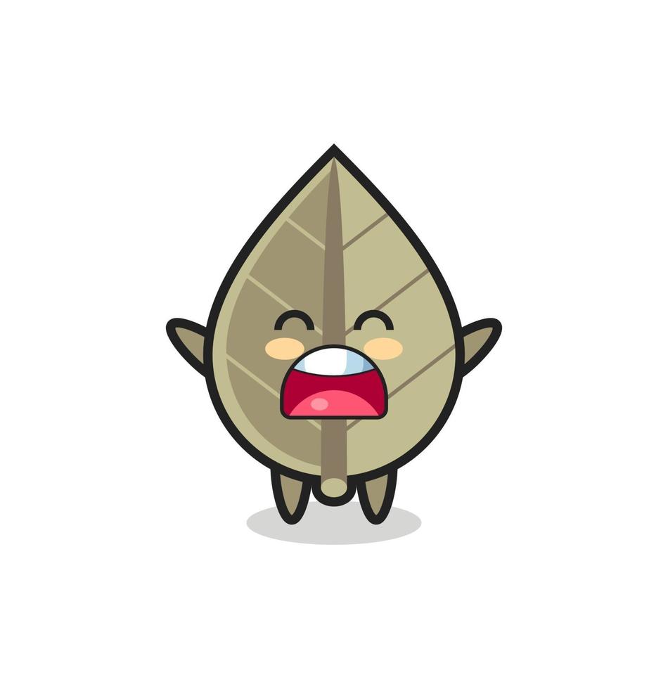 cute dried leaf mascot with a yawn expression vector