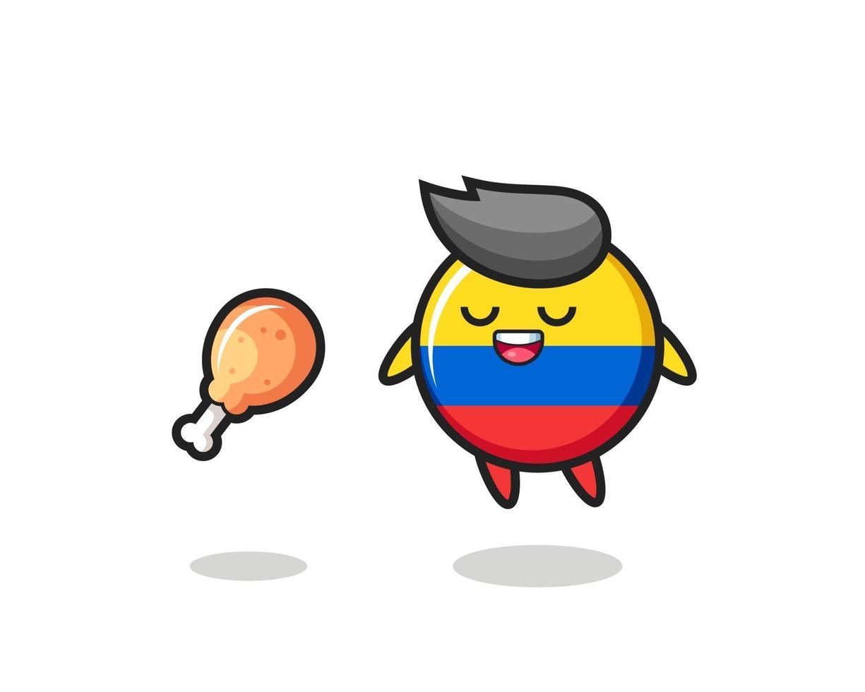 cute colombia flag badge floating and tempted because of fried chicken vector