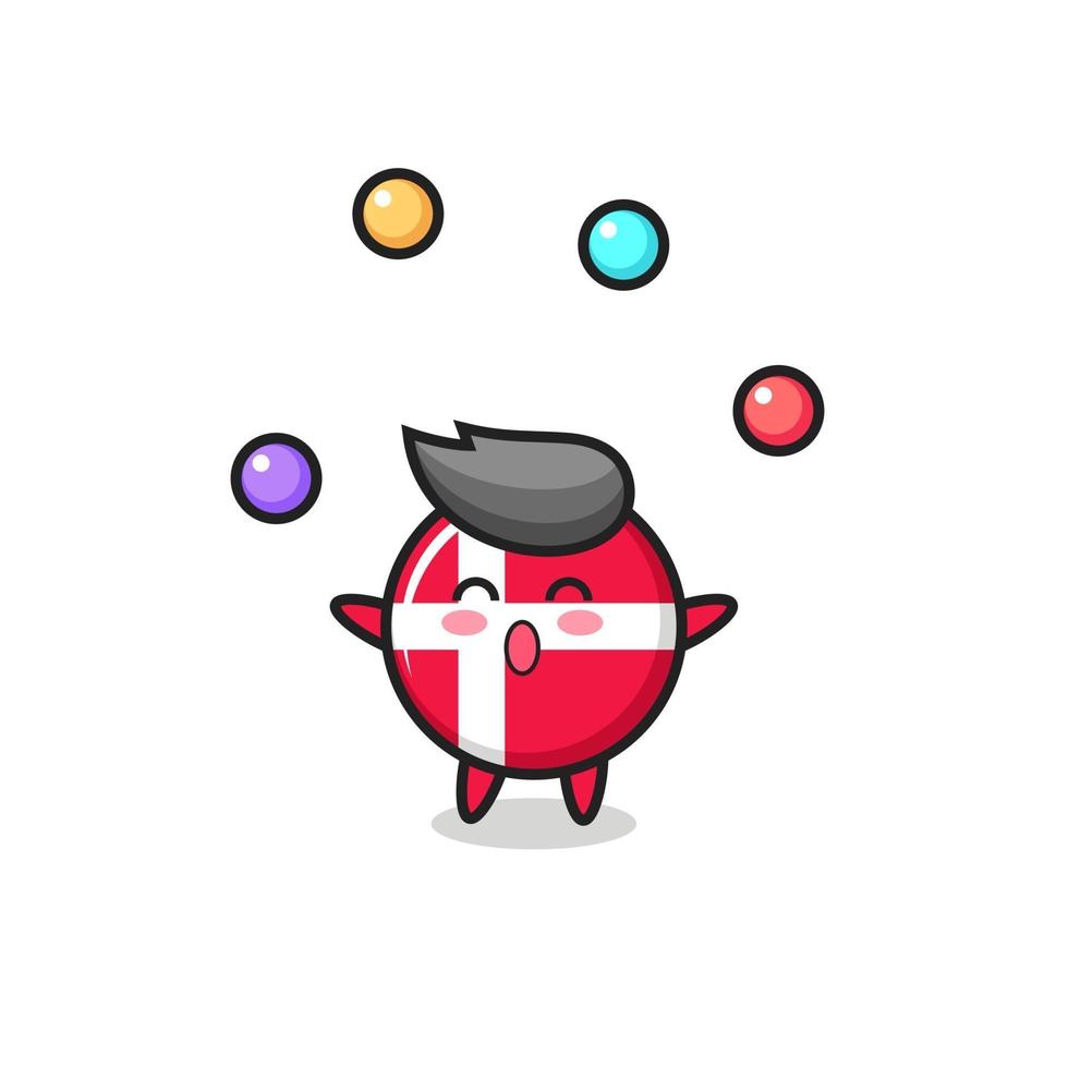 the denmark flag badge circus cartoon juggling a ball vector