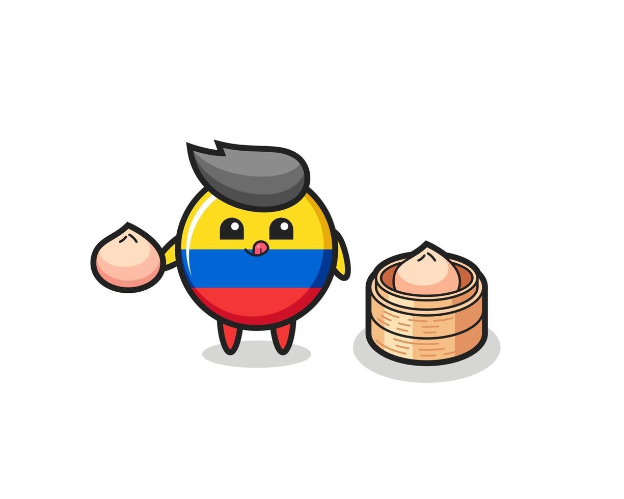 cute colombia flag badge character eating steamed buns vector