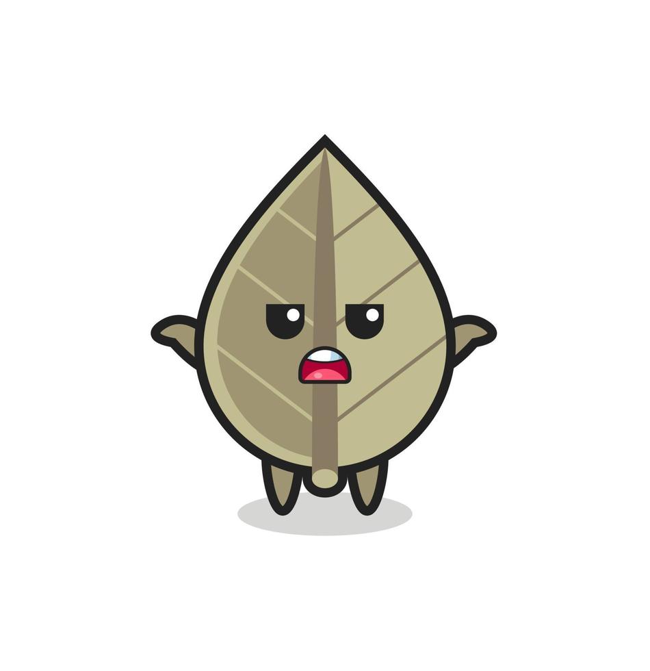 dried leaf mascot character saying I do not know vector