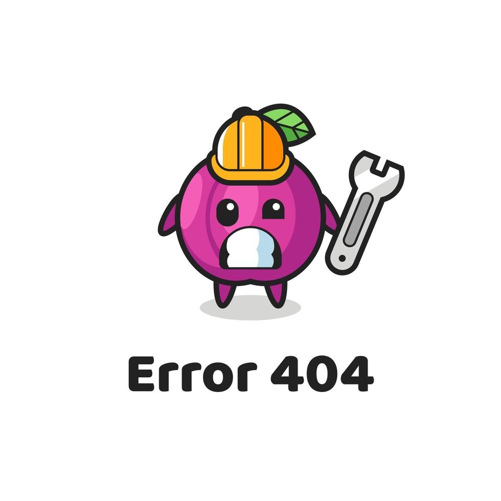 error 404 con la linda mascota de la ciruela vector