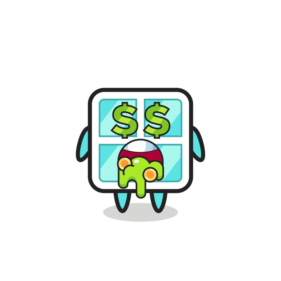 Personaje de ventana con expresión de loco por el dinero. vector