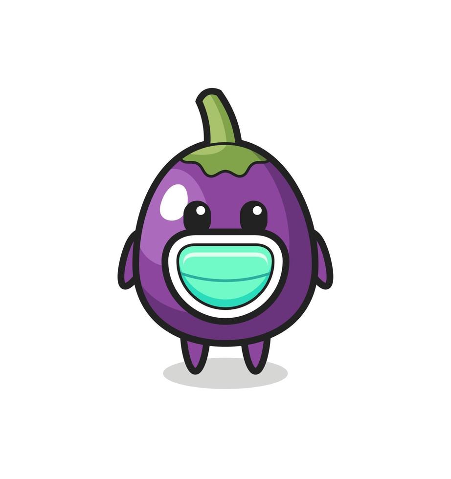 cute eggplant cartoon wearing a mask vector