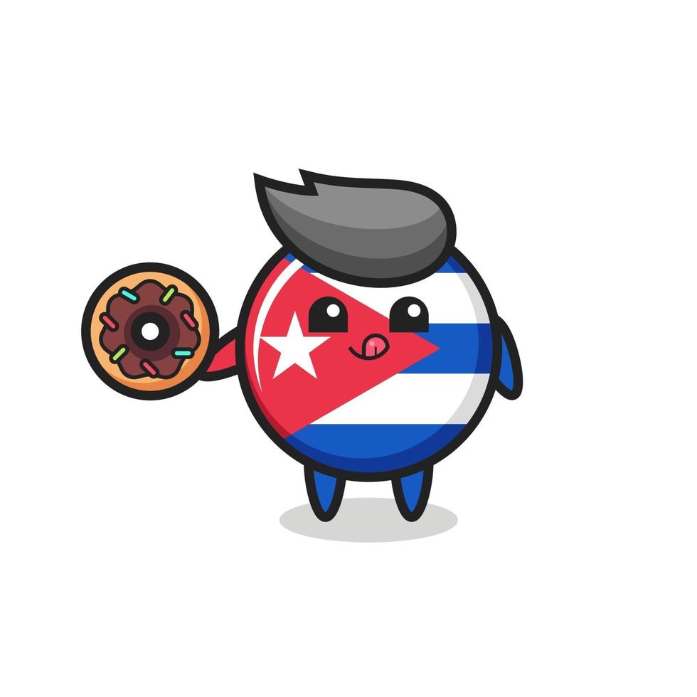 illustration of an cuba flag badge character eating a doughnut vector