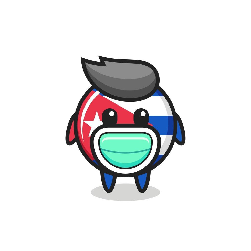cute cuba flag badge cartoon wearing a mask vector