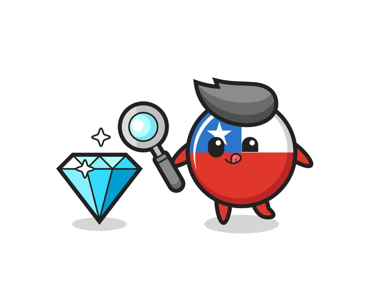 chile flag badge mascot is checking the authenticity of a diamond vector