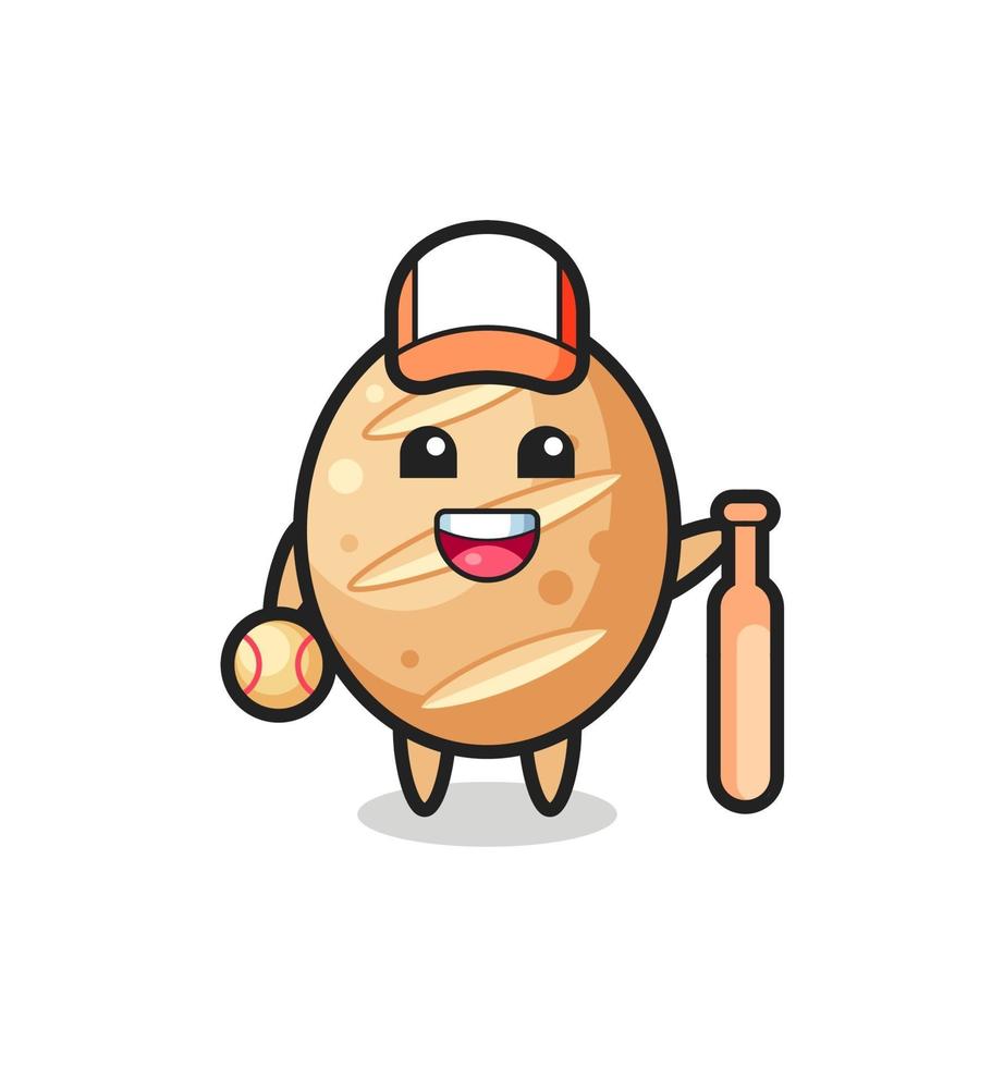 Cartoon character of french bread as a baseball player vector