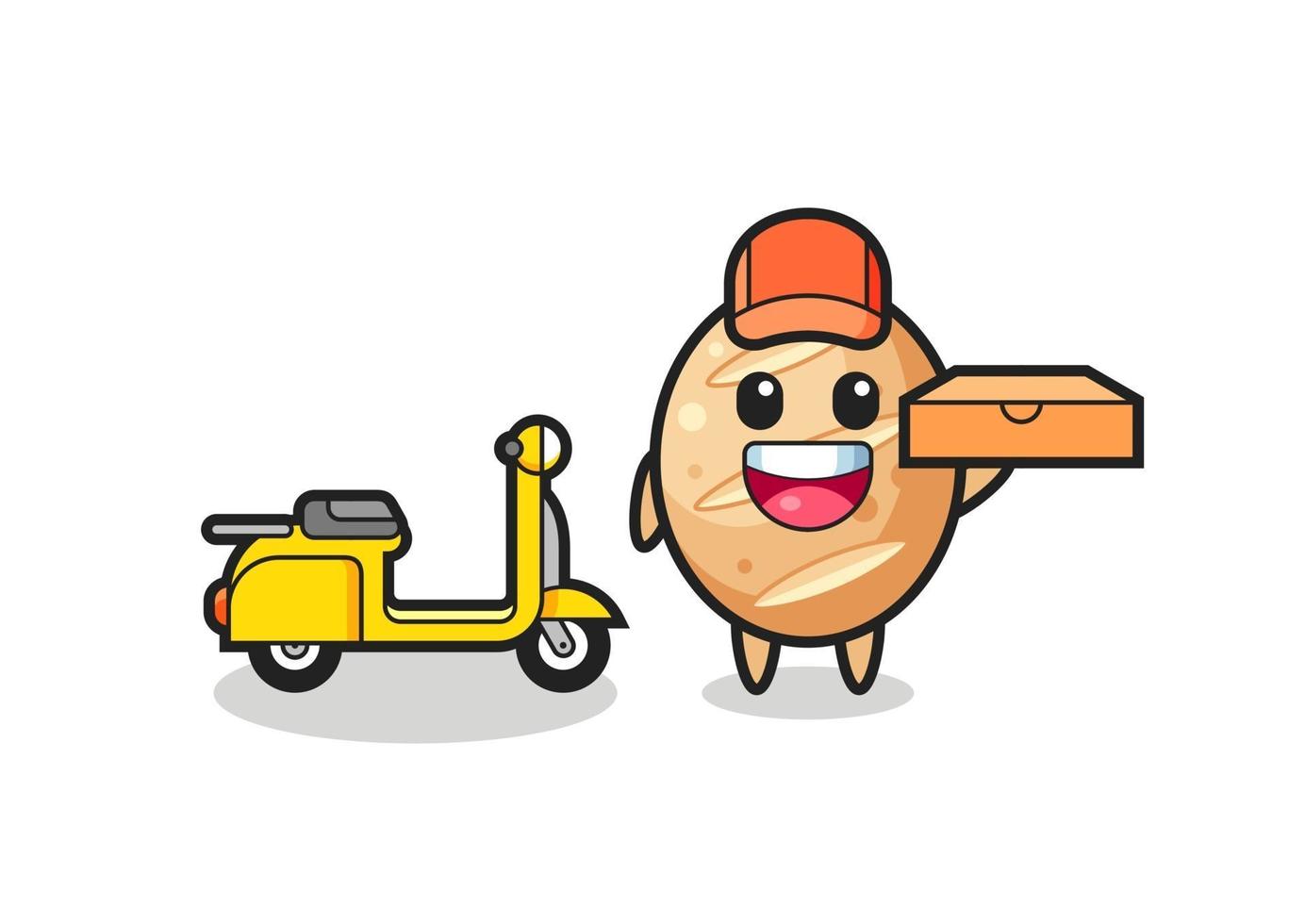 Character Illustration of french bread as a pizza deliveryman vector