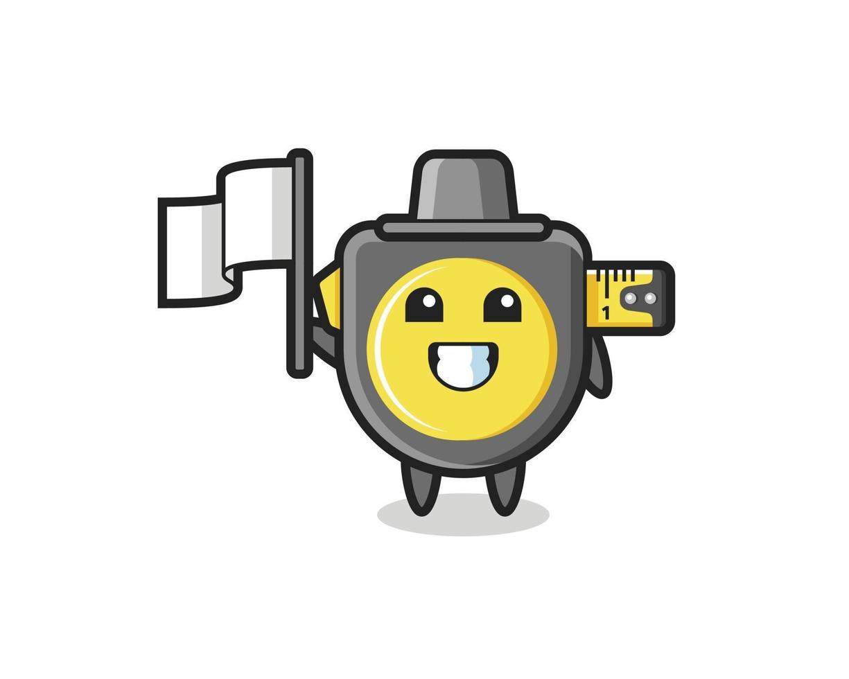 Cartoon character of tape measure holding a flag vector
