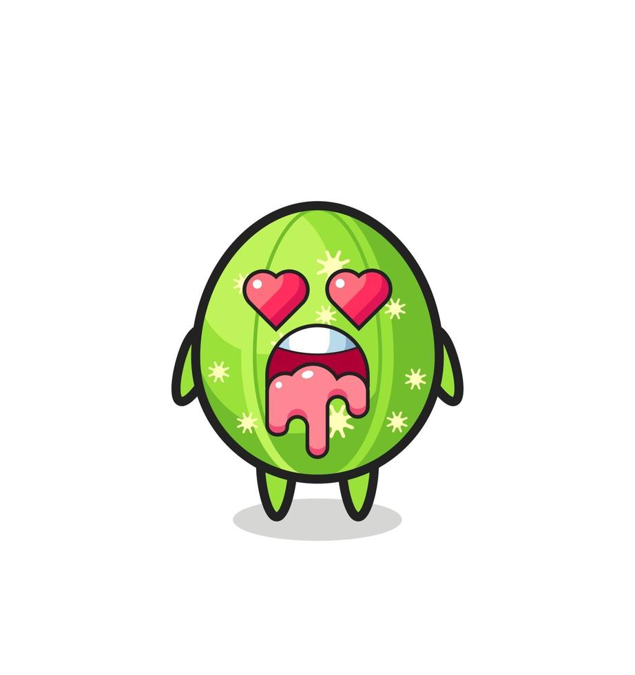 the falling in love expression of a cute cactus with heart shaped eyes vector