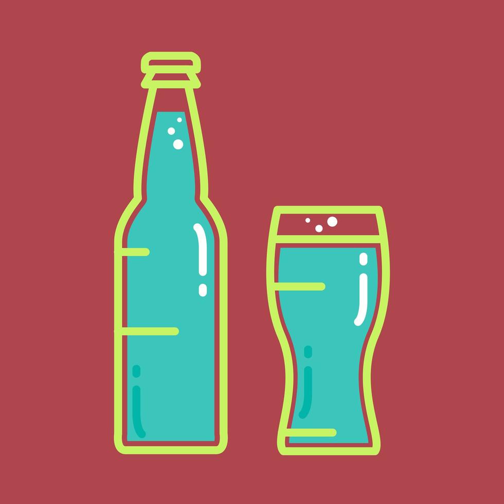 Cocktail, cold beer or juice bottle with glass vector