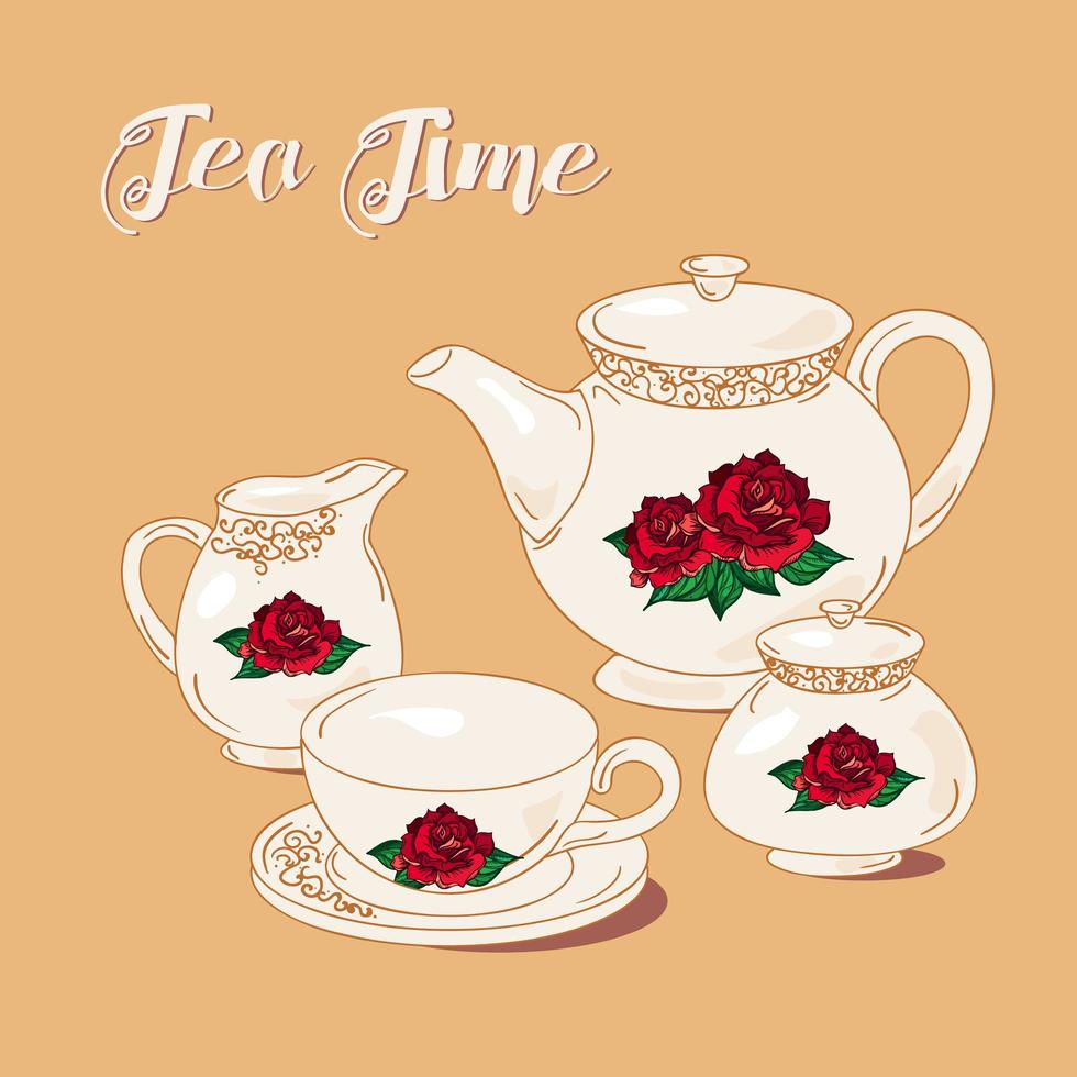 Tea Time with rose vector