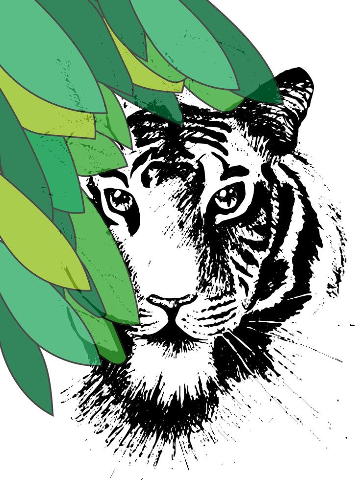 Tiger under leaves vector