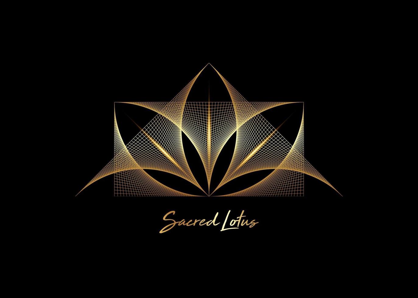 Gold Geometric wireframe Sacred Lotus Flower, thread art. vector