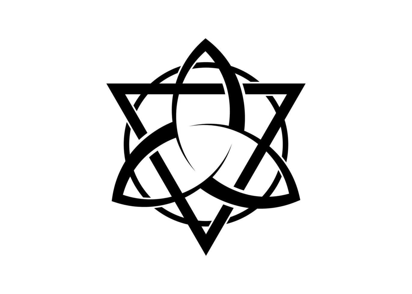 Triquetra con logotipo de triángulo y círculo, tatuaje de nudo de trinidad, celta vector