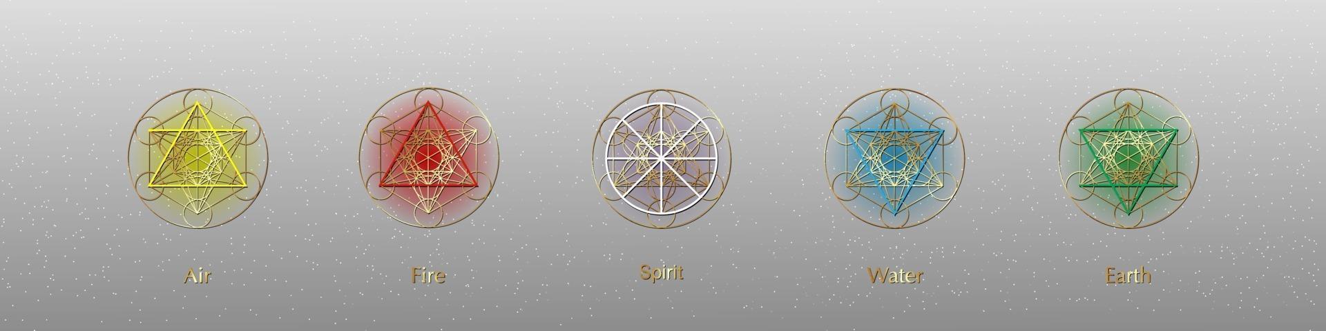 five elements icons and Magic Spirit symbol, Gold round symbols vector