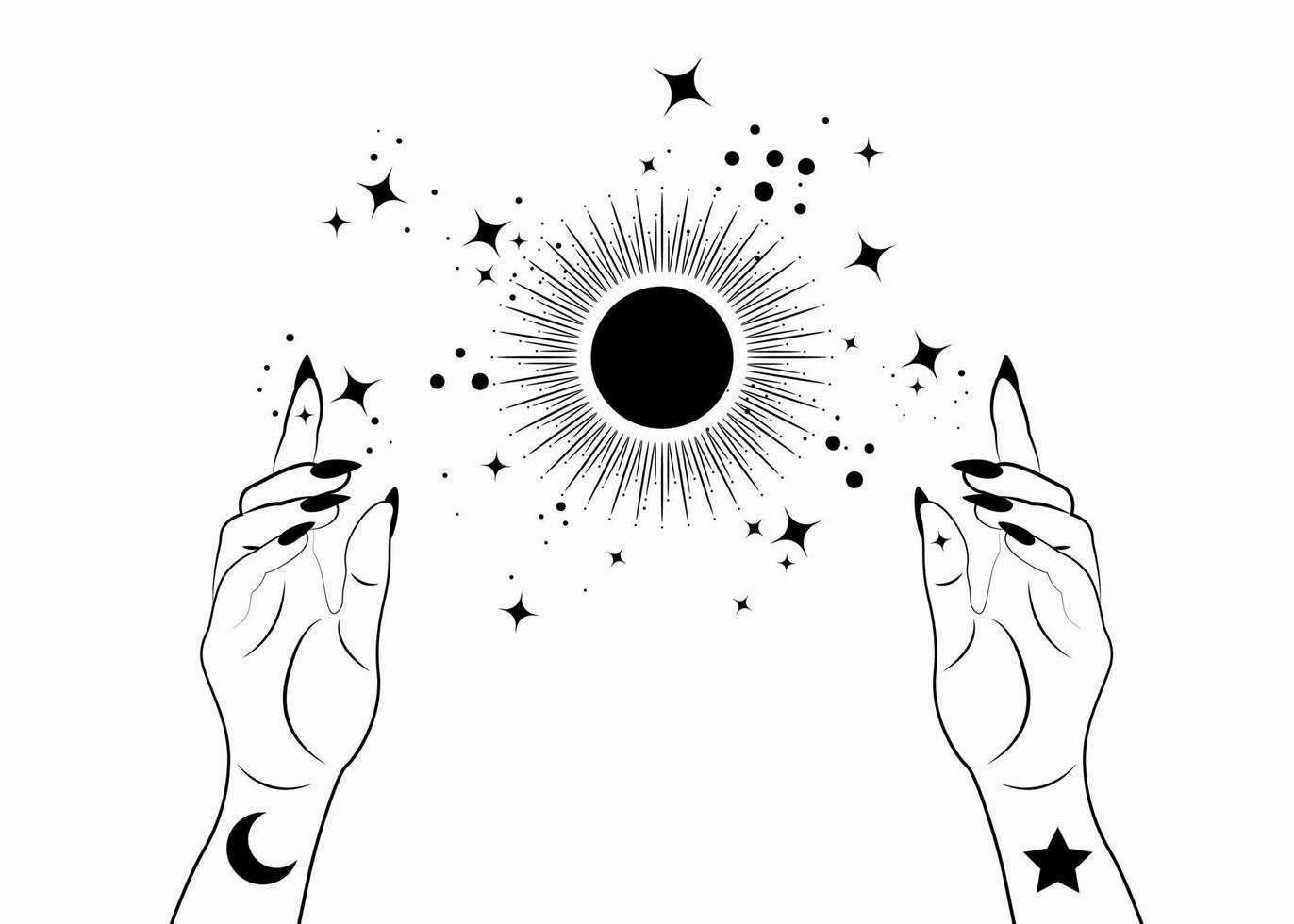 Mystical Woman Hands alchemy esoteric magic sun symbol Sacred Geometry vector