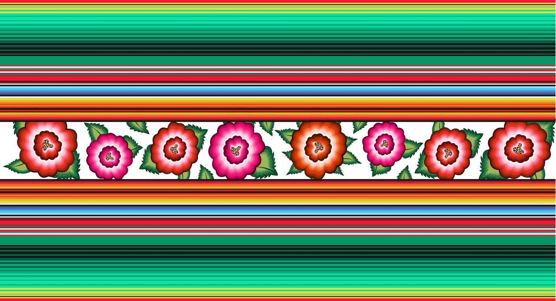 Patrón de bordado floral mexicano de banner sin costuras, colorido étnico vector