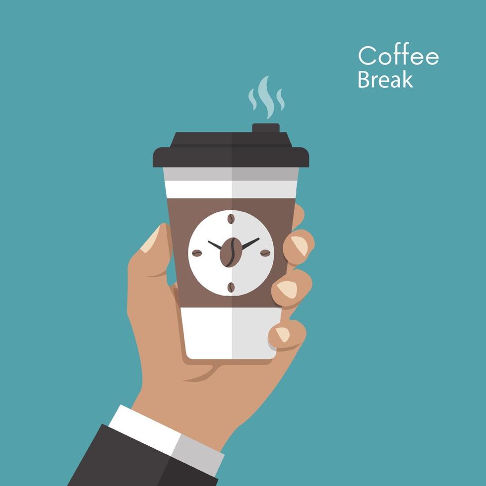 Hand hold cup of coffee, coffee time, coffee break concept vector