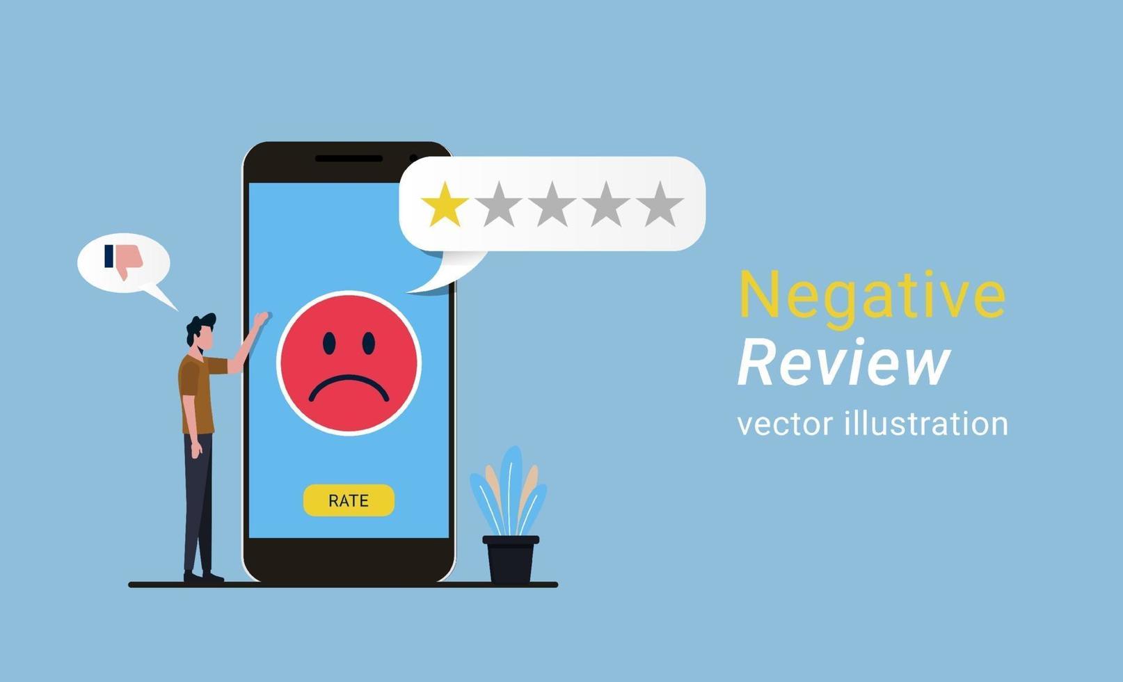negative feedback or review online concept, customer evaluation vector