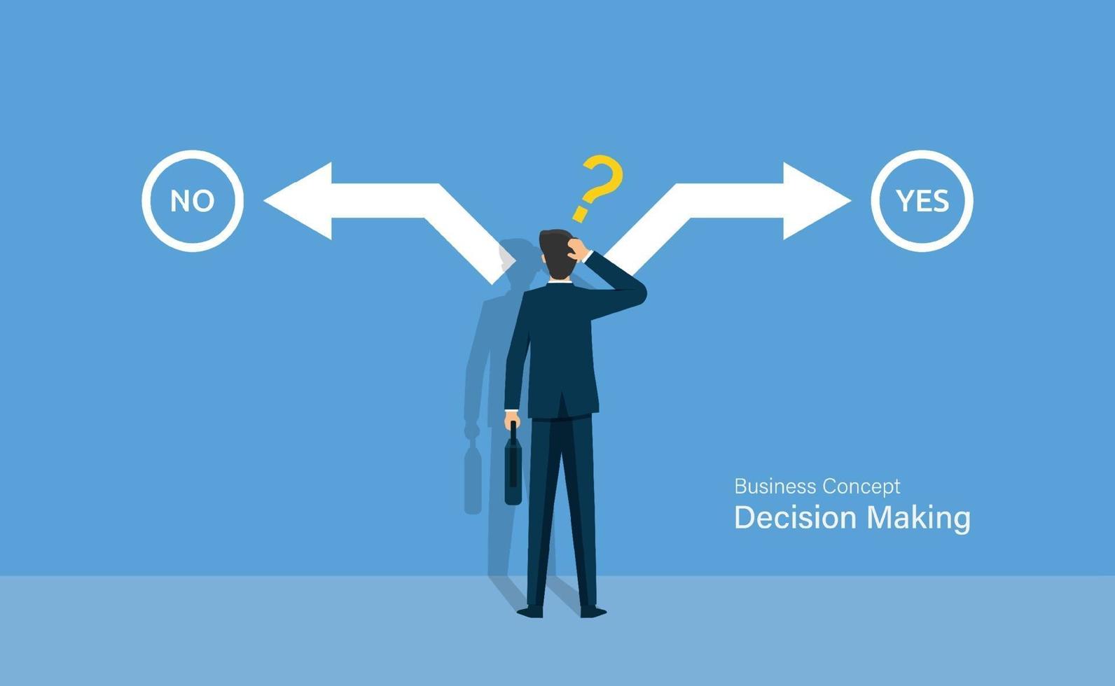 Businessman confusing between yes or no, decision making concept vector