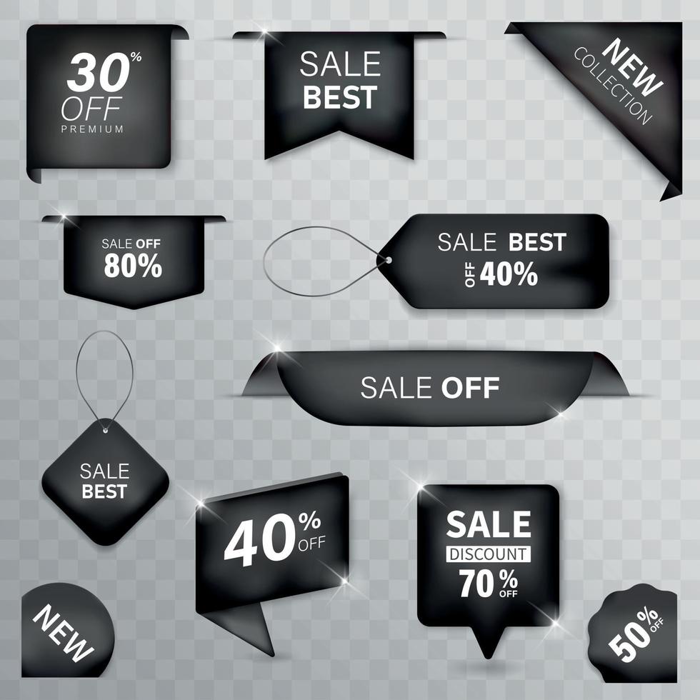 Ribbon tag set color black Premium vector