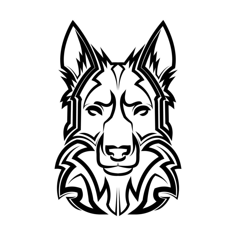 Black and white line art of german shepherd dog head. vector