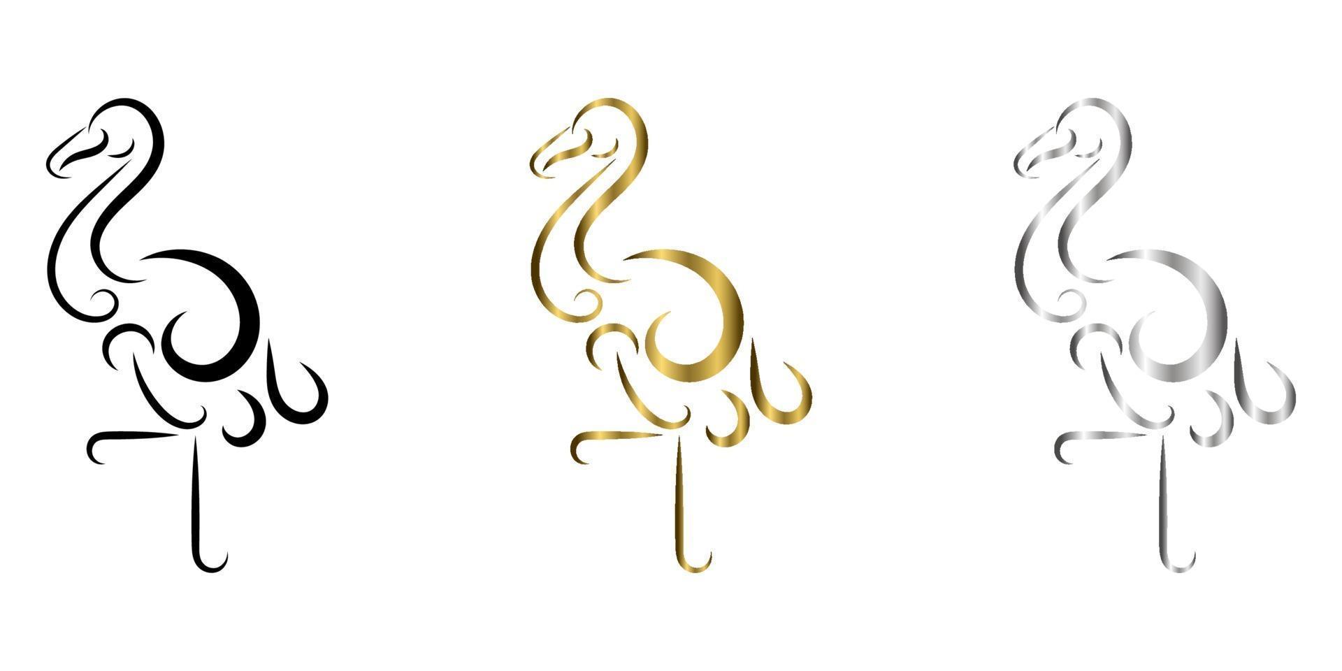 tres colores negro oro plata vector logo de flamingo