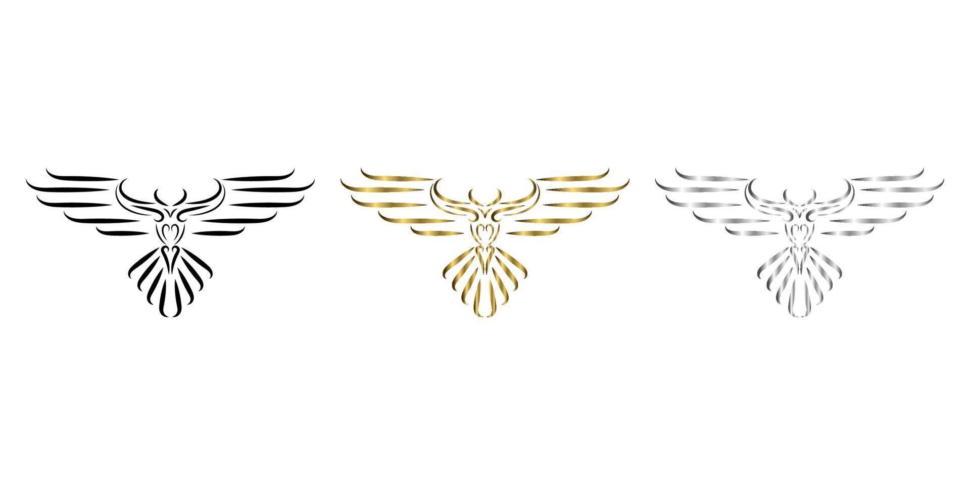 three color black gold silver line art of eagle vector