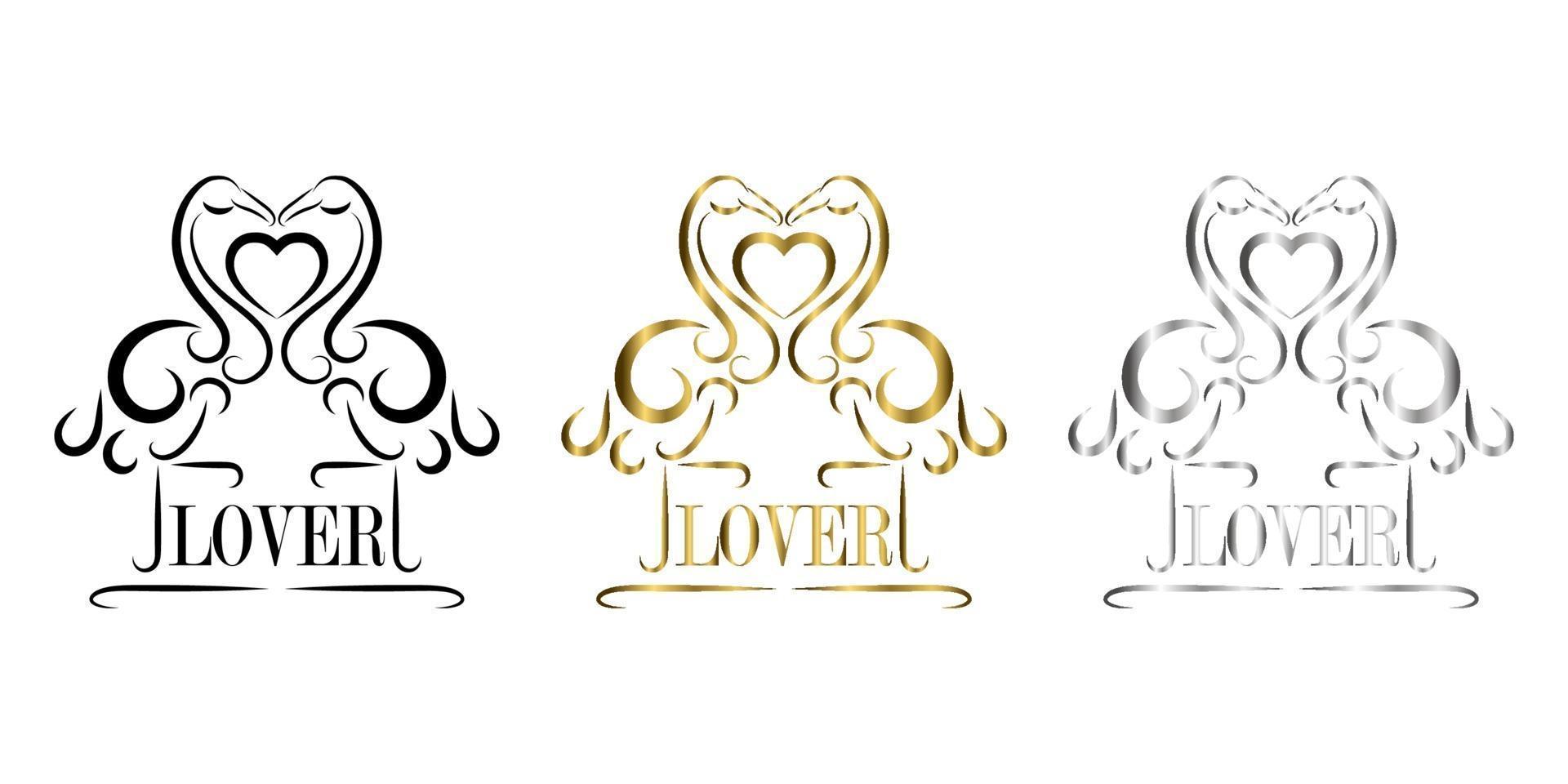 three color black gold silver vector logo of flamingo lover