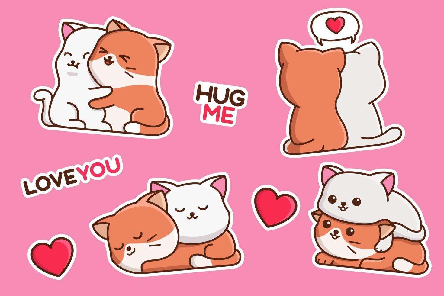 Cute Love Cat Cartoon Sticker vector