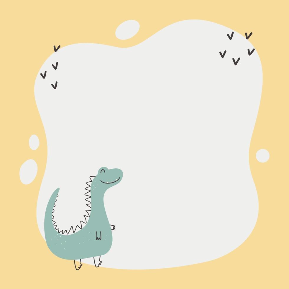 lindo dinosaurio con un marco de mancha en un estilo simple de dibujos animados dibujados a mano. vector