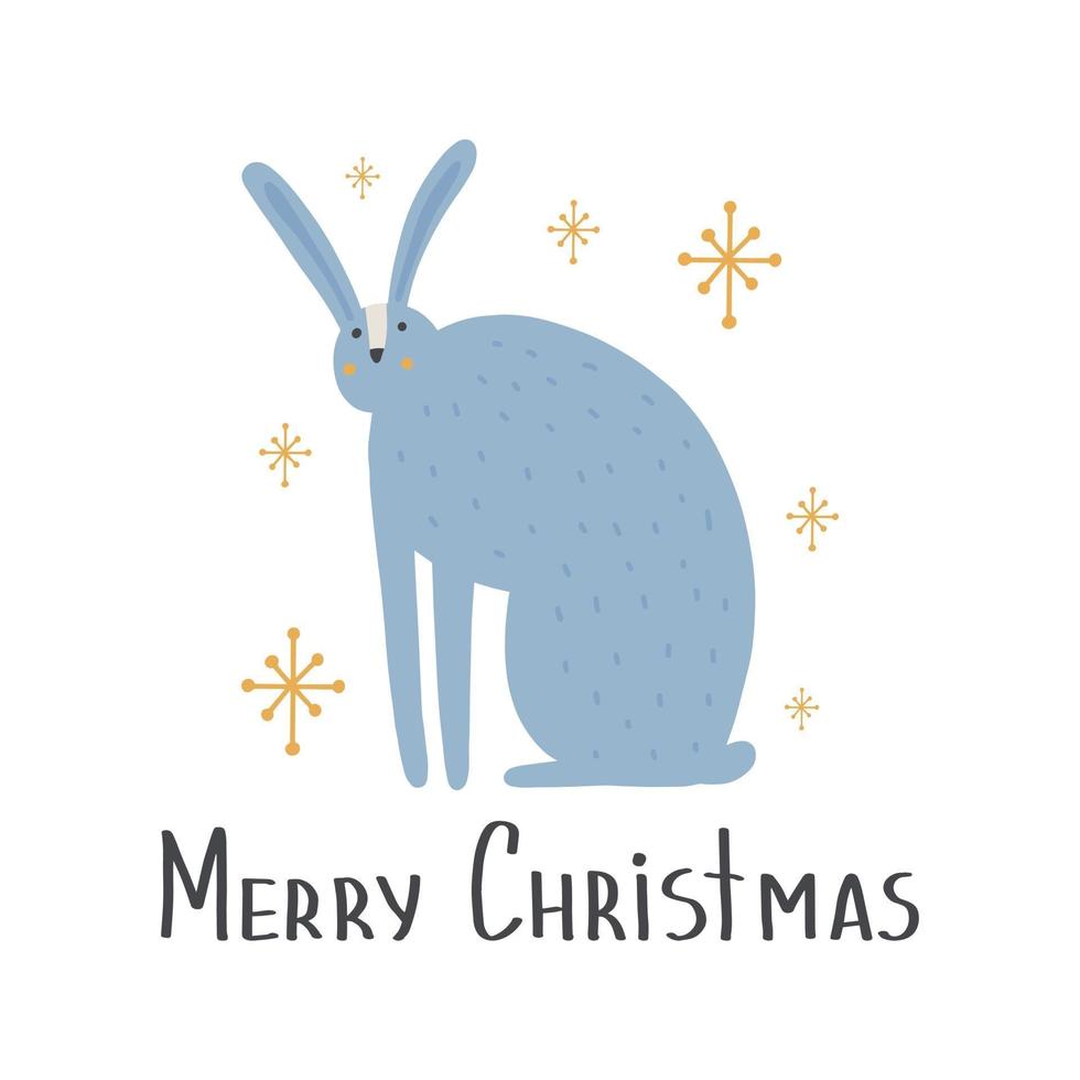 Cute animal hare in scandinavian style with lettering  merry christmas vector